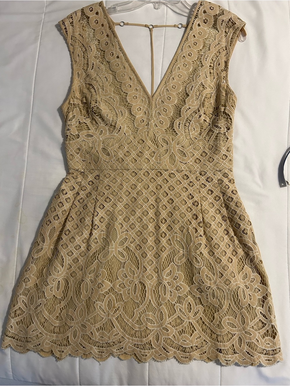Free People Beige Lace V-Neck Mini Dress